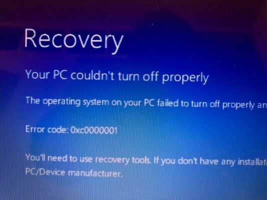Recovery turn off ブルースクリーン PC起動しない 横浜のパソコン出張修理